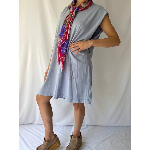 vintage reworked floral silk scarf tie loose comfy cotton sleeveless midi dress - Picture 3 of 9
